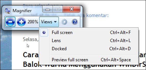 Tampilan tool Magnifier di Windows 7