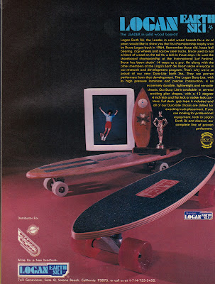 This ad shows a very early board with clay wheels along with an early 1960's trophy and then the up graded version of a Duralite laminated board