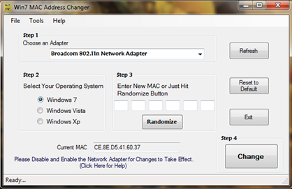 Windows 7 MAC Address Changer