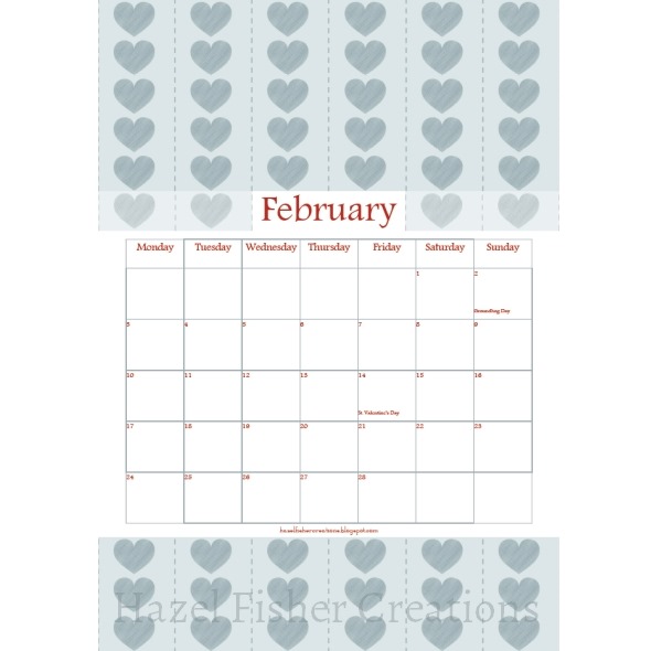 2014Feb01 free printable calendar February hearts grey 2014Feb01 free printable calendar February hearts grey