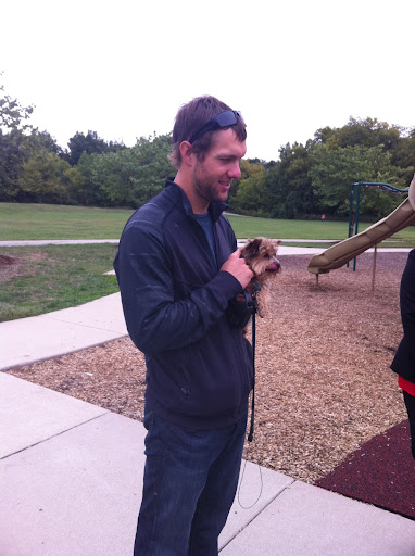 Kansas City Royal Alex Gordon with Ruby- gearing up to film a public service announcement about the importance of adopting shelter animals.