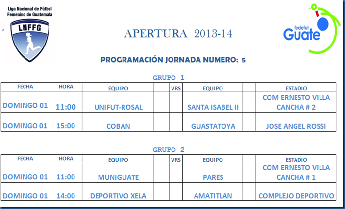 PROGRAMACION 5TA. JORNADA. p