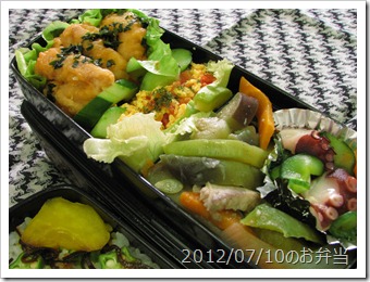 トマトの卵炒め＆夏野菜の煮物弁当(2012/07/10)