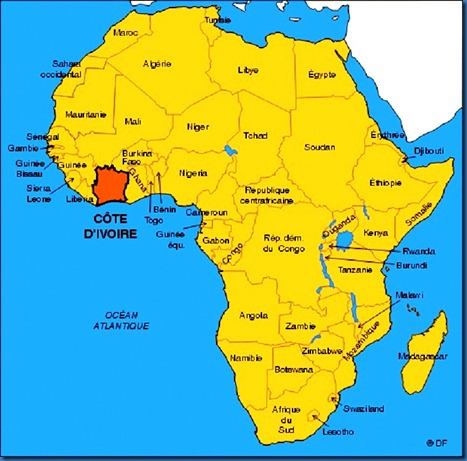 Cote d'Ivoire on African Continent map 2 Cote d'Ivoire on African Continent map 2