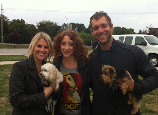 Royals team player, Alex Gordon, wife Jamie and their canine kids, Lucy and Ruby, join forces with Adopt-a-Pet.com's Abbie Moore to spread the word!