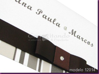 Convite Aspen com fita gorgur&atilde;o, fita gorgur&atilde;o, la&ccedil;o chanel, Convite de Casamento artesanal, convite marrom e branco