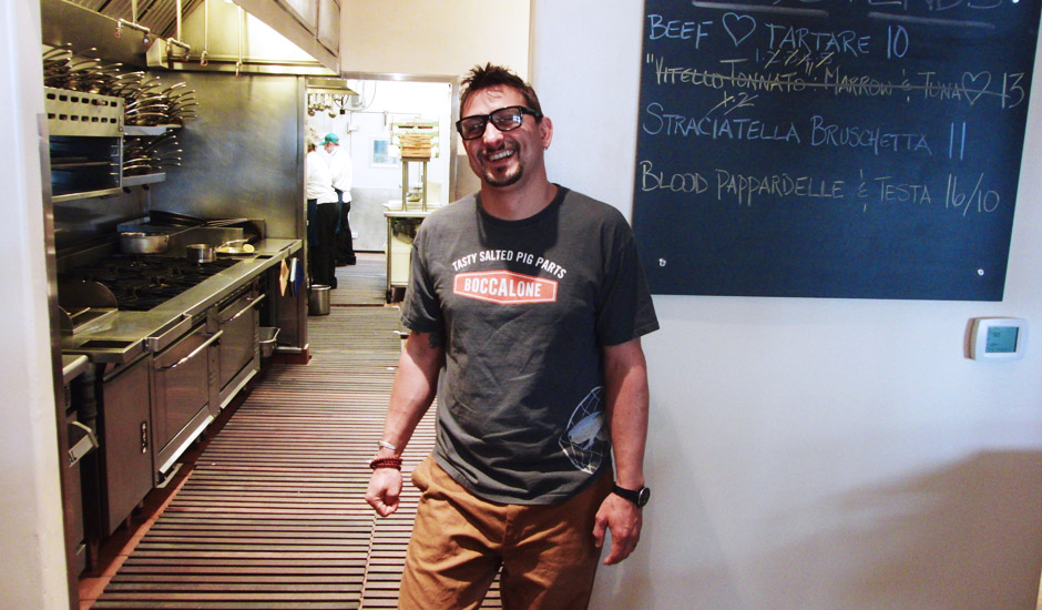 Another picture of Chris Cosentino, the inspiration behind the Gluttony Pants, by Betabrand. The first in the 7 sins series, these pants are made for the overeater in all of us.