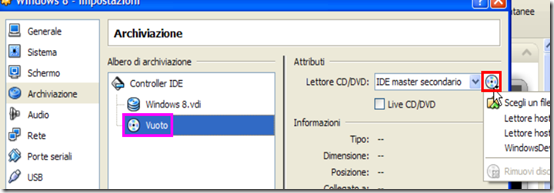 VirtualBox Archiviazione  Windows 8