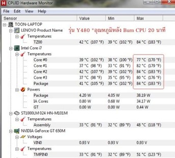 Lenovo IdeaPad Y480 GT 650M Benchmark Temperature