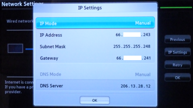 Samsung Fixed IP Settings Blanked