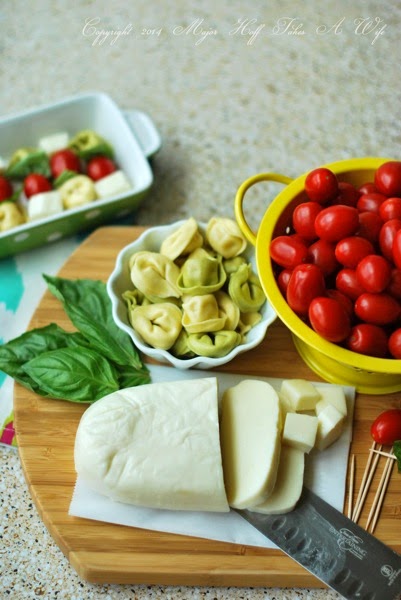 Fresh mozzarella for basil tomato tortellini skewers.jpg Fresh mozzarella for basil tomato tortellini skewers