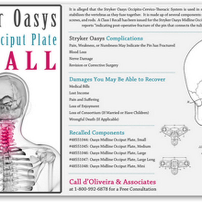 Stryker and FDA Issue Class One Recall of OASSYS Occiput Plate -Lawsuit Filed Disputing Metal Content in Device