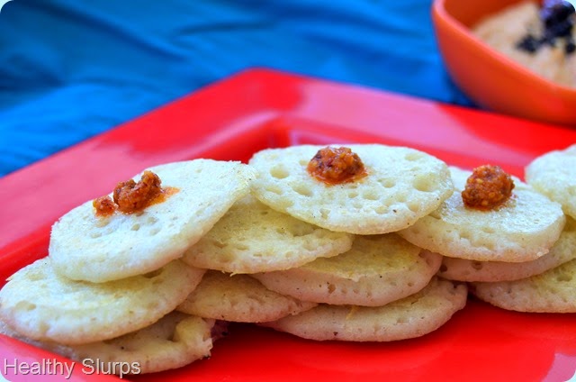 Coin dosai topped with molaga podi