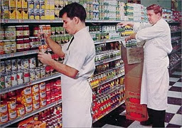 c0 Vintage picture of two grocery stockers