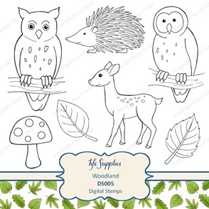 DS005 Woodland owl deerleaf digital stamps clip art 1 DS005 Woodland owl deerleaf digital stamps clip art 1