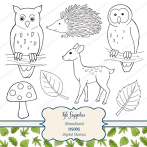 DS005 Woodland owl deerleaf digital stamps clip art 1