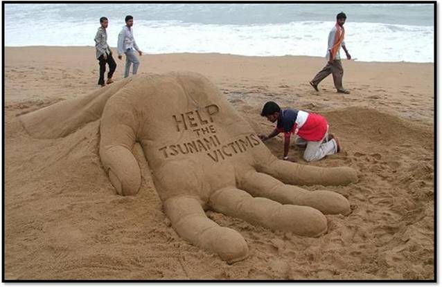 Statues of Lord Ganesha, Budha , Jesus and many more made up of Sand