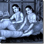 Rama and Lakshmana serving Vishvamitra