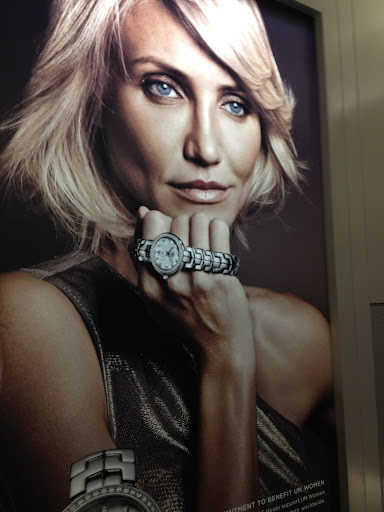 Cameron Diaz is Tag Heuer's new woman's ambassador. Here, she holds the watch from the previous slide. Cameron Diaz is Tag Heuer's new woman's ambassador. Here, she holds the watch from the previous slide.