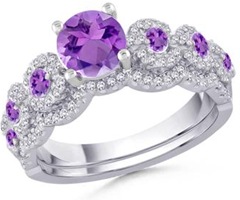 Round Amethyst and Diamond Ring