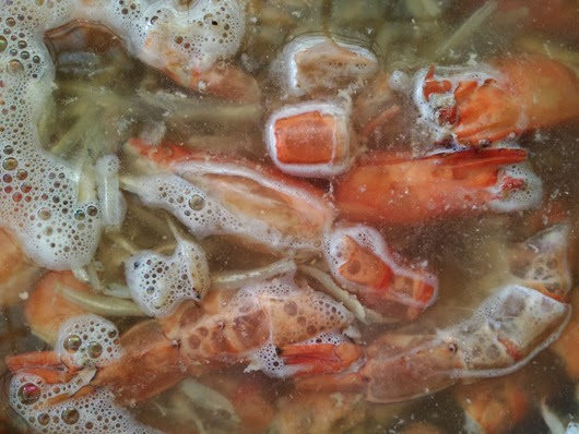 Fried Prawn Hokkien Mee - Ikan Billis and prawns, stock simmer