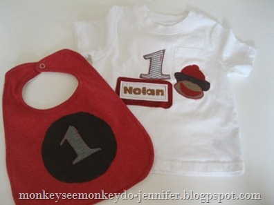 first birthday bib and sock monkey shirt (20)