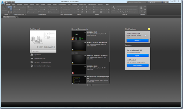 The file tab dashboard is one of the new addition to Civil 3D interface. For those that use AutoCAD 360 web, it's somewhat similar to that dashboard.