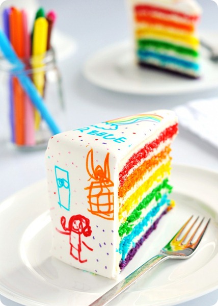 Rainbow Cake with Colored Fondunt Slice