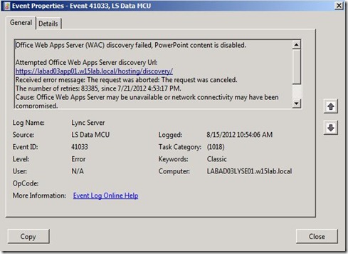 Lync 2013 - OWA - event - fail Lync 2013 - OWA - event - fail