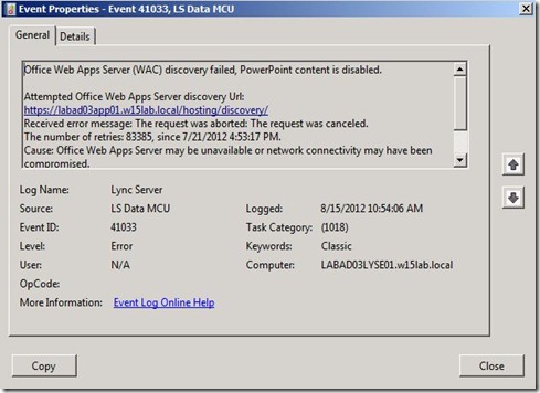 Lync 2013 - OWA - event - fail