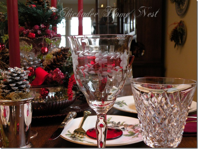Boehm’s Chickadees and Holly Christmas table at Chickadee Home Nest Boehm, Chickadees and Holly Christmas china, Christmas table, Christmas centerpiece, at Chickadee Home Nest