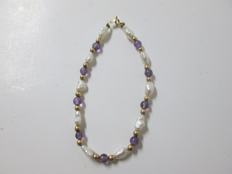 14KT Gold Freshwater Pearl and Amethyst Bracelet 