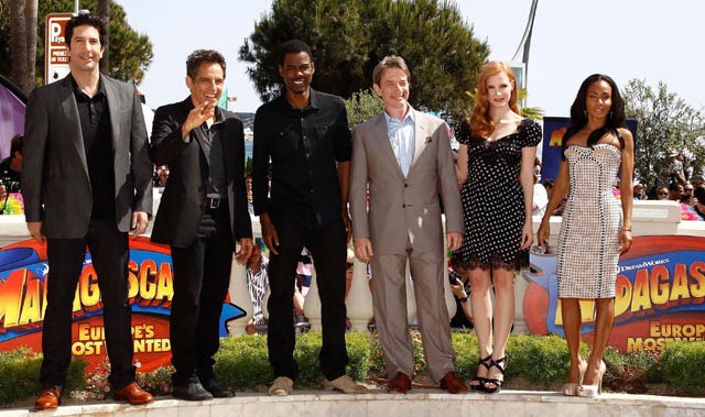 CANNES, FRANCE - MAY 17:  (L-R) Actors David Schwimmer, Ben Stiller, Chris Rock, Martin Short, Jessica Chastain and Jada Pinkett Smith attend the "Madagascar 3" photocall during the 65th Annual Cannes Film Festival on May 17, 2012 in Cannes, France.  (Photo by Andreas Rentz/Getty Images for Paramount) *** Local Caption *** David Schwimmer; Jada Pinkett Smith; Chris Rock; Ben Stiller; Martin Short; Jessica Chastain