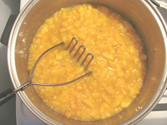 peach jam uncooked and mashed