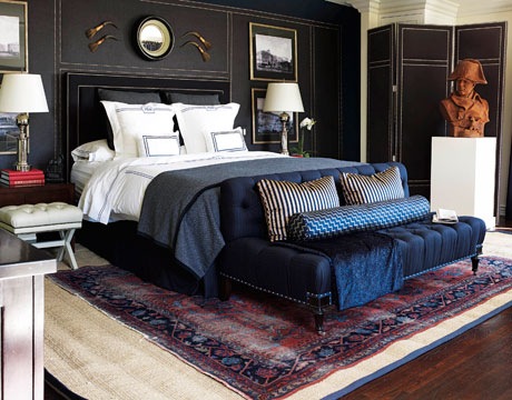 i love the combination of navy and charcoal in this room peppering in the