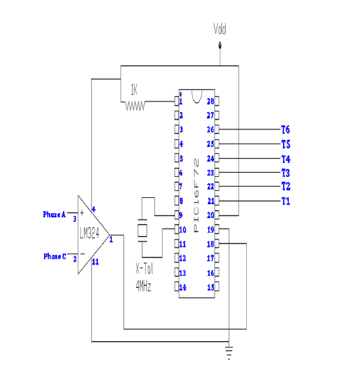 Connection diagram of PIC16F72 for SCR module