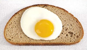 c0 fried egg on a slice of bread
