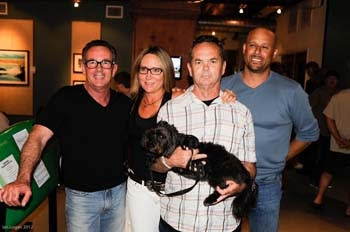 Brad Logan, Laura Thornhill, Bruce Logan and Little Eddie Katz with Bruce's dog Ringo at the Need For Speed Event at the Calif. Surf Musuem in 2012.