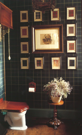 Denton and Gardner covered the guest bath with a tartan wallcovering, then hung a dozen framed tartans to great graphic effect. Denton and Gardner covered the guest bath with a tartan wallcovering, then hung a dozen framed tartans to great graphic effect.