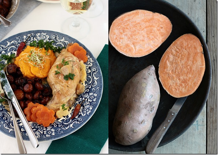Udka królicze w śmietanie, pieczraki w sosie balsamico i słodkie ziemniaki1 Udka królicze w śmietanie, pieczraki w sosie balsamico i słodkie ziemniaki1