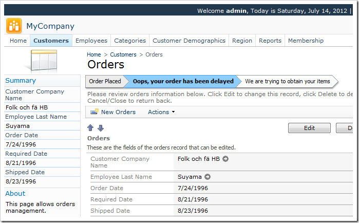 The status bar indicates that the order has been delayed. The status bar indicates that the order has been delayed.