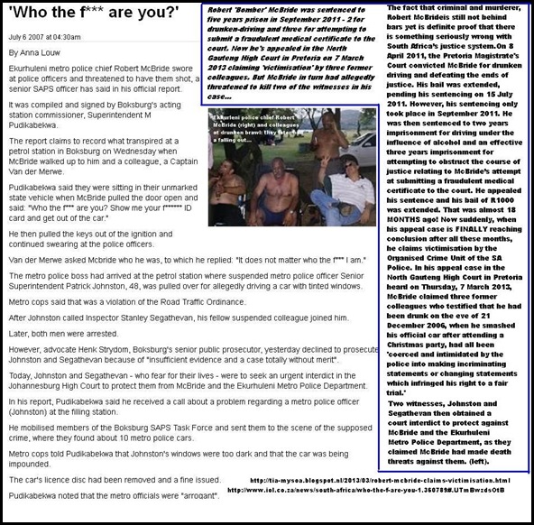 MCBRIDE ROBERT SENT TO JAIL 18MOS AGO STILL NOT IN PRISON MAR72013