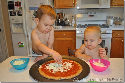 Pizza night, kids in the kitchen, pizza