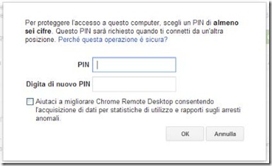 Chrome Remote Desktop creare PIN per connessioni remote