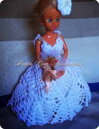 Vestido de Noiva de Crochê para boneca