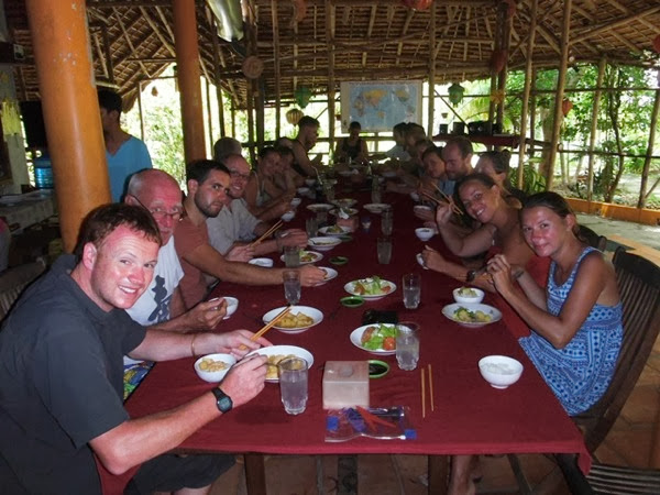 The whole gang enjoying dinner at Jungle Beach