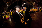 Sarah Makin (l) and sister Leah Makin as Laurel and Hardy