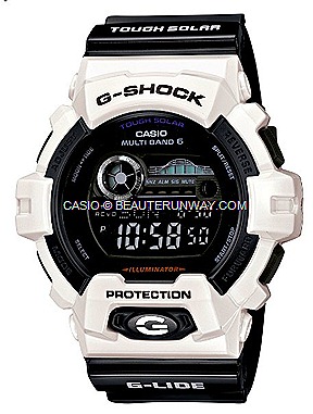 CASIO G-SHOCK GWX-8900B G-LIDE 2012 WATCHES SPRING SUMMER SURF TIDAL GRAPH pure black and white duo tone tidal wave surf movement moon graphs atomic Timekeeping tough solar power G-FACTORY SINGAPORE