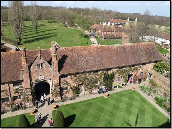 View to the library and oast houses, from Sissinghurst Castle Tower