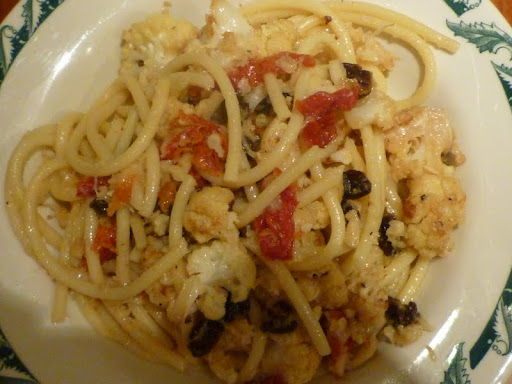 Pasta with Roasted Cauliflower, Pine Nuts, Sundried Tomatoes & Parmesan